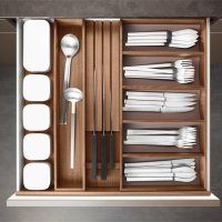Poggenpohl Accessories - Drawer with spice jar bank, knife block and cutlery insert - nut tree